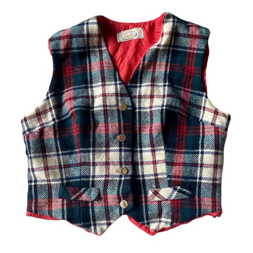 Vintage plaid red and black vest
